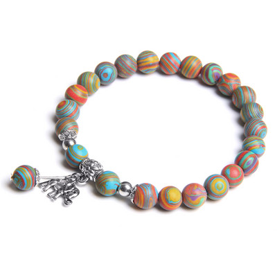 Dabīga amazonīta akmens rokassprādze apaļa krelles rokassprādze ziloņu šarmu rokassprādzes vīriešiem sievietēm modes Lucky jogas rotaslietas 8mm