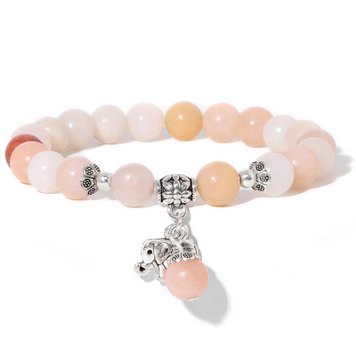 Dabīga amazonīta akmens rokassprādze apaļa krelles rokassprādze ziloņu šarmu rokassprādzes vīriešiem sievietēm modes Lucky jogas rotaslietas 8mm