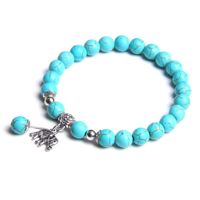 Dabīga amazonīta akmens rokassprādze apaļa krelles rokassprādze ziloņu šarmu rokassprādzes vīriešiem sievietēm modes Lucky jogas rotaslietas 8mm