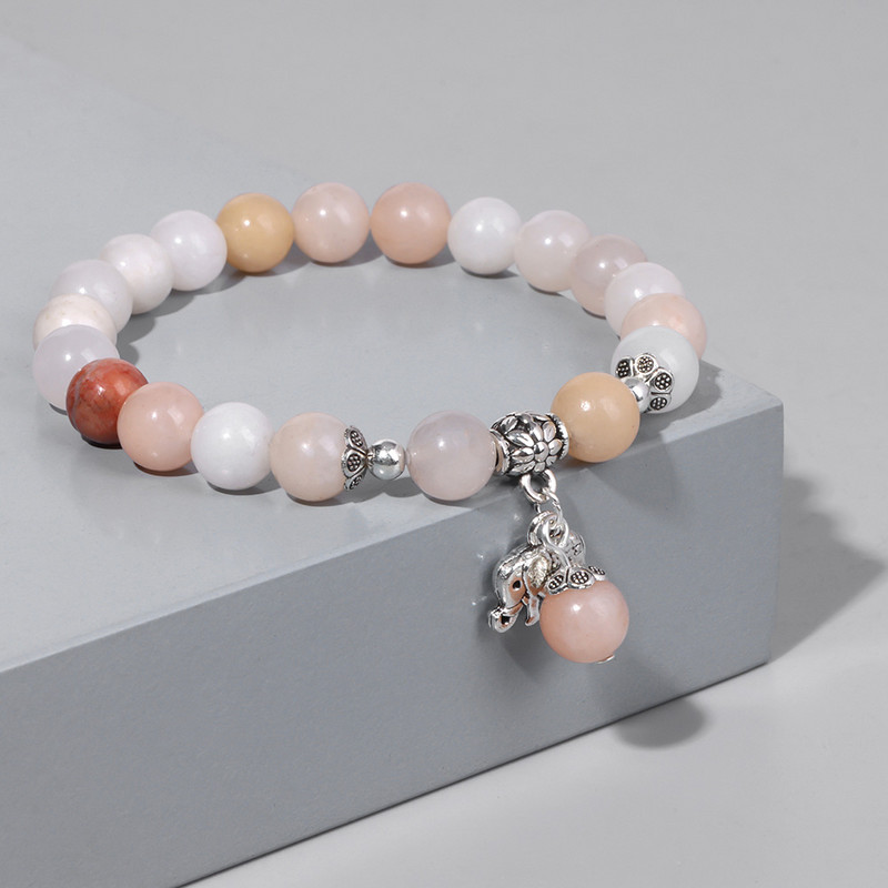 Dabīga amazonīta akmens rokassprādze apaļa krelles rokassprādze ziloņu šarmu rokassprādzes vīriešiem sievietēm modes Lucky jogas rotaslietas 8mm