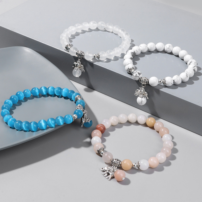 Dabīga amazonīta akmens rokassprādze apaļa krelles rokassprādze ziloņu šarmu rokassprādzes vīriešiem sievietēm modes Lucky jogas rotaslietas 8mm