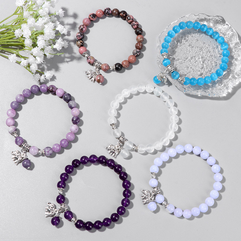 Dabīga amazonīta akmens rokassprādze apaļa krelles rokassprādze ziloņu šarmu rokassprādzes vīriešiem sievietēm modes Lucky jogas rotaslietas 8mm