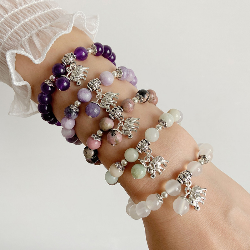 Dabīga amazonīta akmens rokassprādze apaļa krelles rokassprādze ziloņu šarmu rokassprādzes vīriešiem sievietēm modes Lucky jogas rotaslietas 8mm