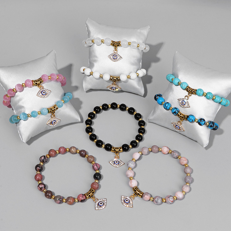 Dabīga rozā Zebra akmens rokassprādze Sieviešu krelles Rokassprādzes Vīriešiem Sieviešu Evil Eye Kulons Rokassprādze Laimīgs modes šarms Rotaslieta Dāvana