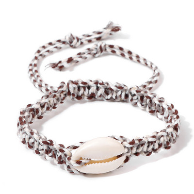 Sieviešu vasaras apvalks gliemežnīcas kulonu rokassprādze ar rokām darināta pīta virve Bohēmijas stila aproces Meiteņu pludmales ballītei potīšu rotaslietas aksesuāri