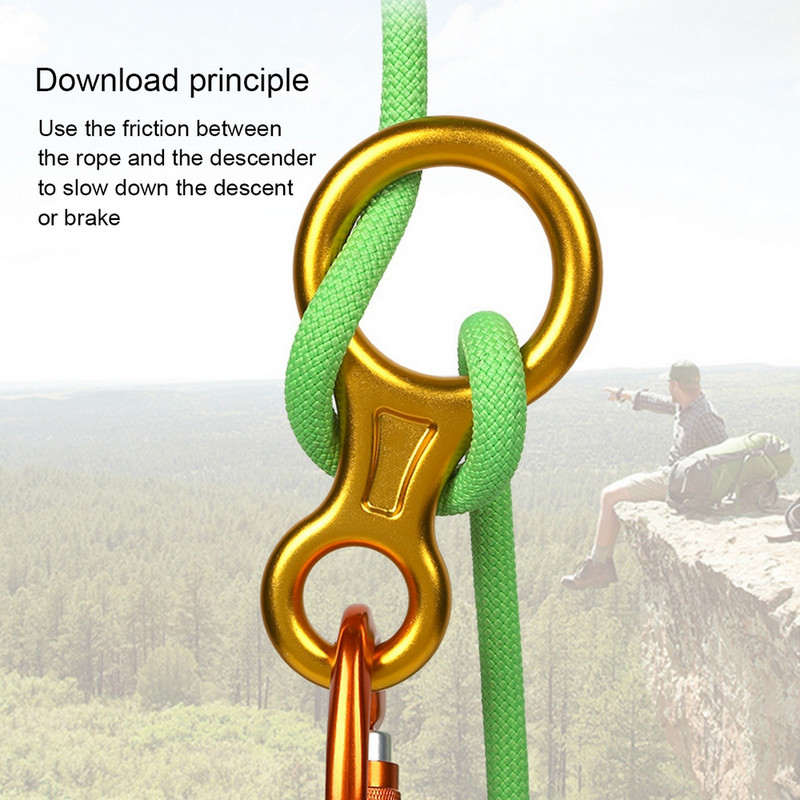 Klinšu kāpšanas nolaišanās 8 vārdu kāpšanas riņķveida virves nolaižamā zobrata nolaišanas ierīce 35 kN pašbremzējoša apstāšanās virves skavas kāpšanas rīks