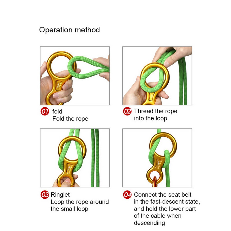 Klinšu kāpšanas nolaišanās 8 vārdu kāpšanas riņķveida virves nolaižamā zobrata nolaišanas ierīce 35 kN pašbremzējoša apstāšanās virves skavas kāpšanas rīks