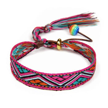Многоцветна бохемска плетена гривна Дамска модна гривна с пискюл Ръчно изработени регулируеми гривни от въже Мъжки реколта Fridens Jewelry