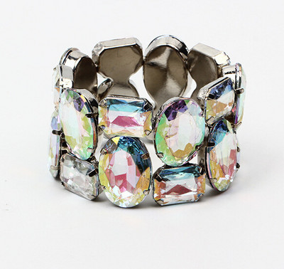 Izsmalcināta sieviešu plata, elastīga, spīdīga rokassprādze, modes krāsaina stikla kristāla līgavas rokassprādze