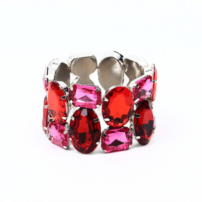 Izsmalcināta sieviešu plata, elastīga, spīdīga rokassprādze, modes krāsaina stikla kristāla līgavas rokassprādze