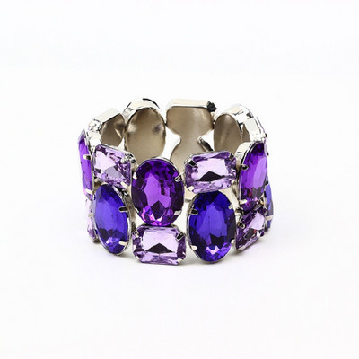 Izsmalcināta sieviešu plata, elastīga, spīdīga rokassprādze, modes krāsaina stikla kristāla līgavas rokassprādze