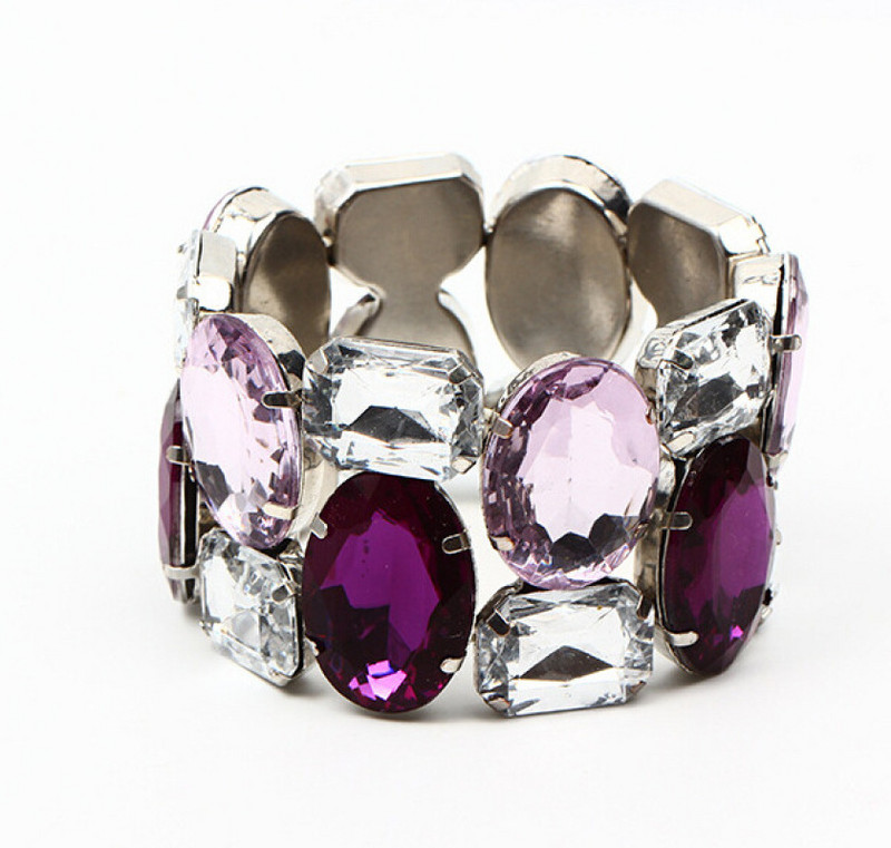 Izsmalcināta sieviešu plata, elastīga, spīdīga rokassprādze, modes krāsaina stikla kristāla līgavas rokassprādze