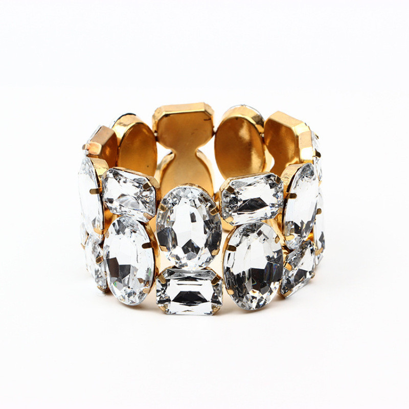 Izsmalcināta sieviešu plata, elastīga, spīdīga rokassprādze, modes krāsaina stikla kristāla līgavas rokassprādze