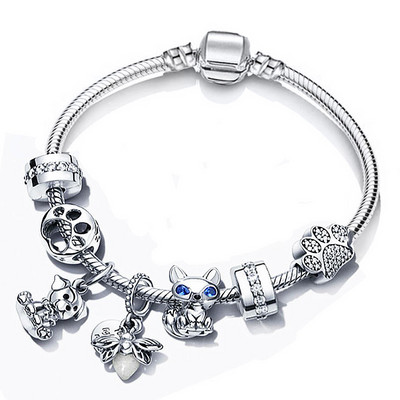 New Arrival Silver Plated Charm Bracelet For Women With Crystal Beads Pandents DIY Fashion Brand Cute Animal Pet Jewelry Gift