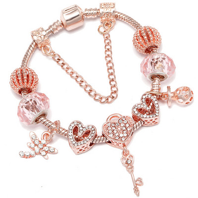 BAOPON jauns sirds un atslēgu kulons rozā zelta krāsā, smalkas rokassprādzes un rokassprādzes