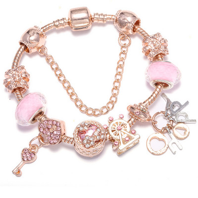 BAOPON jauns sirds un atslēgu kulons rozā zelta krāsā, smalkas rokassprādzes un rokassprādzes