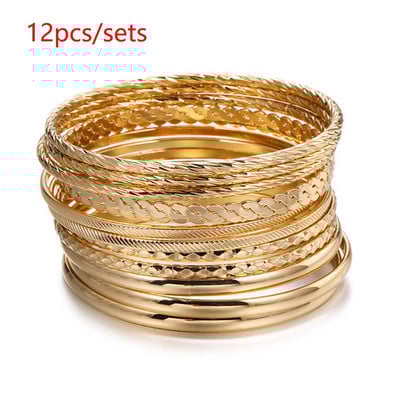 12 бр. Punk Curb Cuban Chain Гривни Комплект за жени Miami Boho Thick Gold Color Charm Гривни Гривни Модни бижута