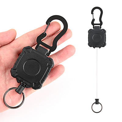 60cm Elastic Wire Rope Key Ring Return Retractable Key Chain Outdoor Camping Telescopic Holder Reel with Belt Clip Key Ring