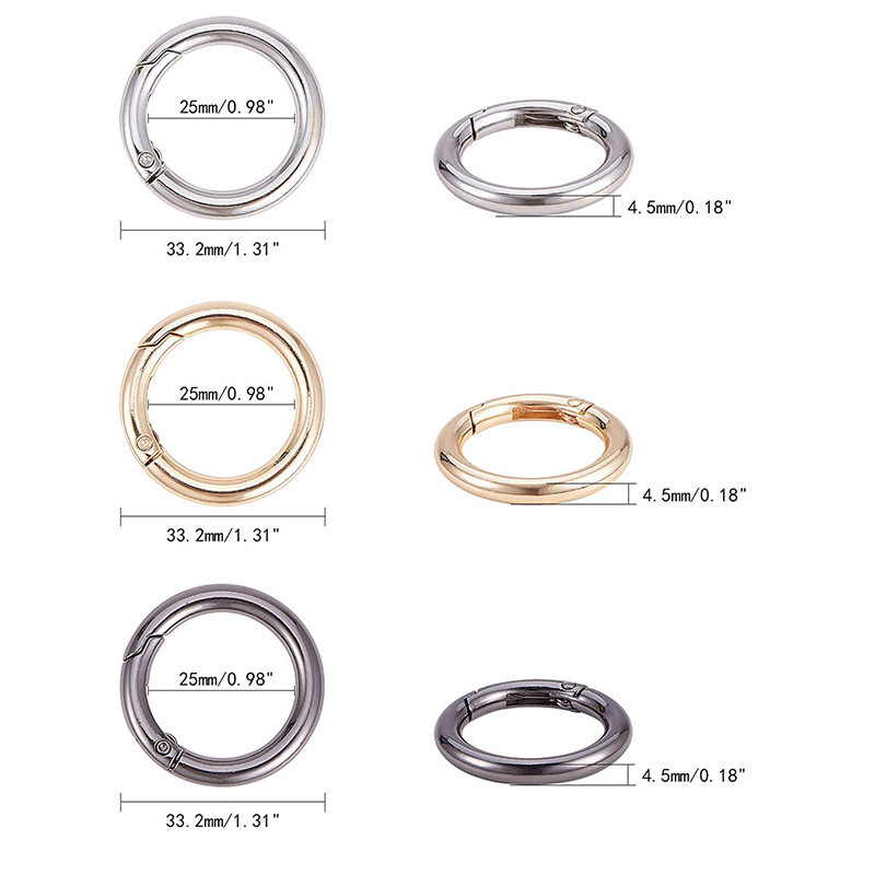 6 vnt / partijos metalinis O žiedas, spyruokliniai užsegimai, atidaromi apvalūs karabininiai krepšiai, užsegami segtukai, kabliukas, raktų pakabukas, raktų pakabukas, sagtys, jungtis, 3 spalvos