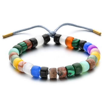 ZMZY Гривни с мъниста от естествен камък за мъже, жени Регулируема гривна Rainbow Beads Направи си сам бижута Boho Нов дизайн Подаръци