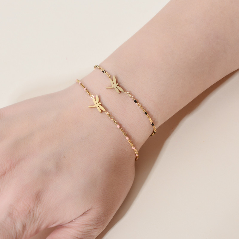 ZMZY Cute Cartoon Dainty Dragonfly Charm Beads Βραχιόλια από ανοξείδωτο ατσάλι για γυναίκες Αξεσουάρ χονδρικής