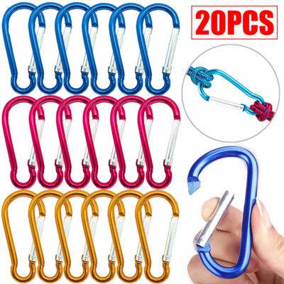 20pcs Mini Carabiner Buckle Clips Lock Key Chain Hooks Outdoor Camping Climbing Fishing Backpack Accessories D-ring Buckles