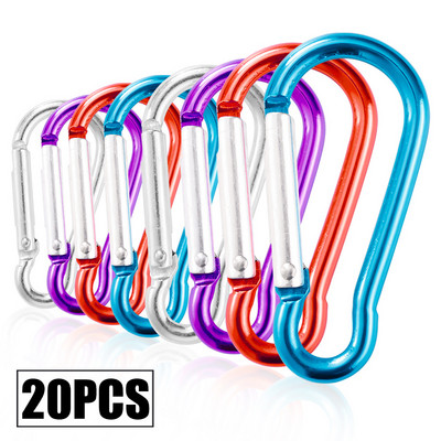 20gab Mini karabīnes sprādzes Slēdzenes atslēgu piekares āķi āra kempings kāpšana makšķerēšanai mugursoma Aksesuāri D veida gredzenu sprādzes