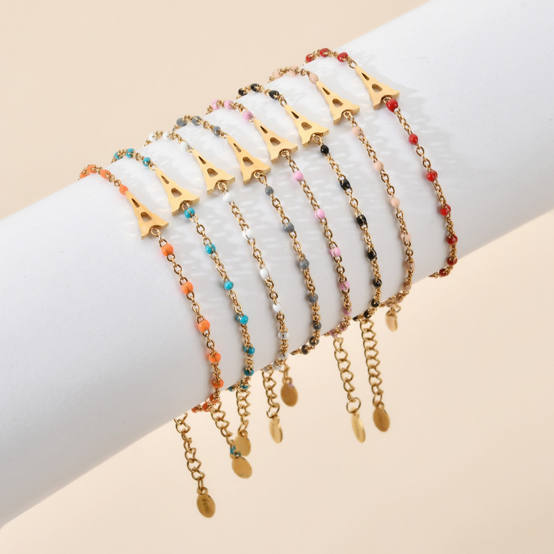 ZMZY Boho Jauki daudzkrāsaini Eifeļa torņa šarmu rokassprādzes Modes rotaslietas Nerūsējošā tērauda ķēdes Sieviešu rokassprādzes