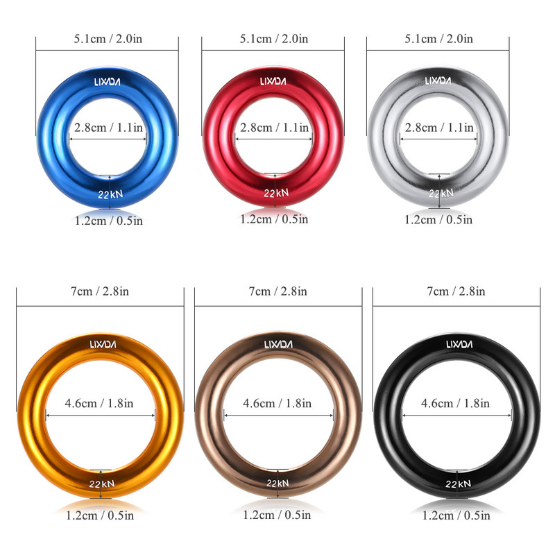 Lixada 22KN szikla hegymászó O-gyűrűs alumínium Rappel Ring kültéri sziklamászó függőágy biztonsági mentőfelszerelés