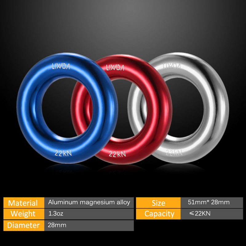 Lixada 22KN szikla hegymászó O-gyűrűs alumínium Rappel Ring kültéri sziklamászó függőágy biztonsági mentőfelszerelés