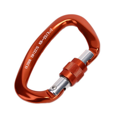 Alpinizmas 25KN urvinis laipiojimo uolomis karabinas D formos saugos pagrindinio sraigtinio užrakto sagties laipiojimo įranga