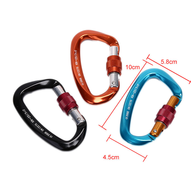Alpinizmas 25KN urvinis laipiojimo uolomis karabinas D formos saugos pagrindinio sraigtinio užrakto sagties laipiojimo įranga