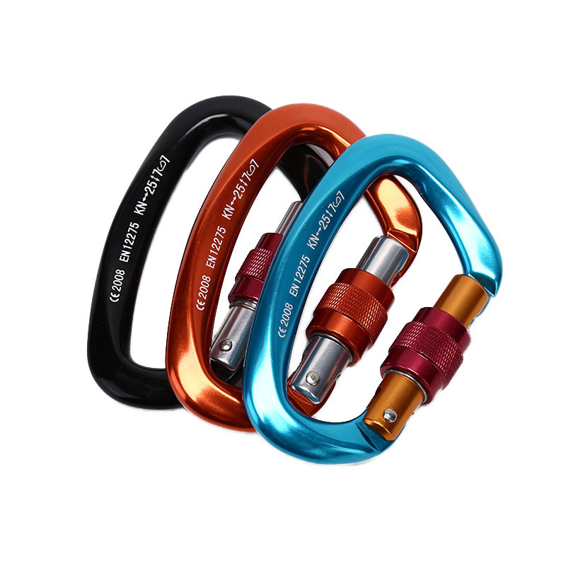 Alpinizmas 25KN urvinis laipiojimo uolomis karabinas D formos saugos pagrindinio sraigtinio užrakto sagties laipiojimo įranga