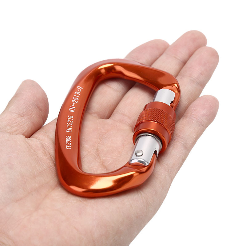 Alpinizmas 25KN urvinis laipiojimo uolomis karabinas D formos saugos pagrindinio sraigtinio užrakto sagties laipiojimo įranga