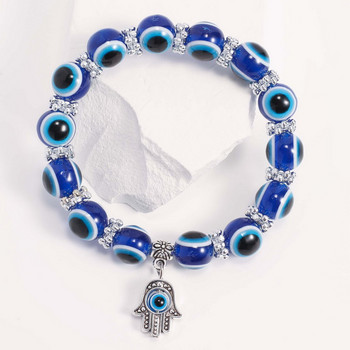 Турски Evil Eye Palm Еластична гривна за жени Мъже Модерни сини очи с мъниста Дамски късметлийски гривни Подаръци за бижута