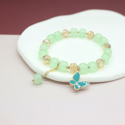 Madinga korėjietiška saldžiųjų vyšnių žiedų apyrankė su gėlėmis moterims Puikaus žavesio krištolo karoliukai Reguliuojama apyrankė Vakarėlio papuošalai Dovanos