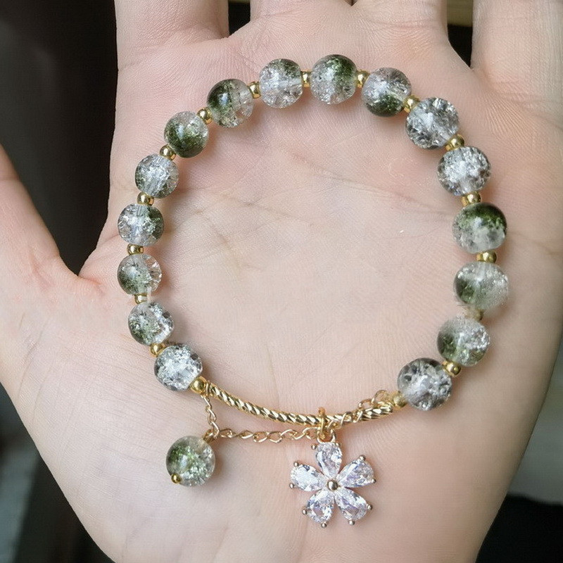 Madinga korėjietiška saldžiųjų vyšnių žiedų apyrankė su gėlėmis moterims Puikaus žavesio krištolo karoliukai Reguliuojama apyrankė Vakarėlio papuošalai Dovanos