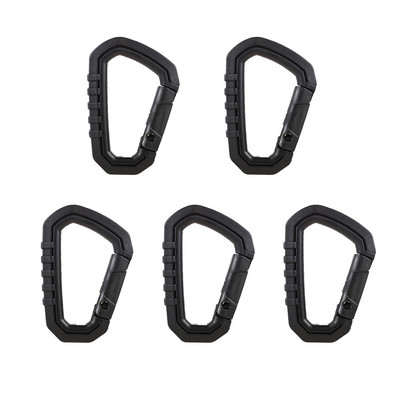 5 vnt. lauko karabinas Molle sagtis, spyruoklinis karabinas, D formos žiedas, raktų pakabukas, kietas plastikas, EDC raktų pakabukas.