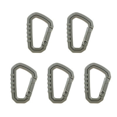 5 vnt. lauko karabinas Molle sagtis, spyruoklinis karabinas, D formos žiedas, raktų pakabukas, kietas plastikas, EDC raktų pakabukas.