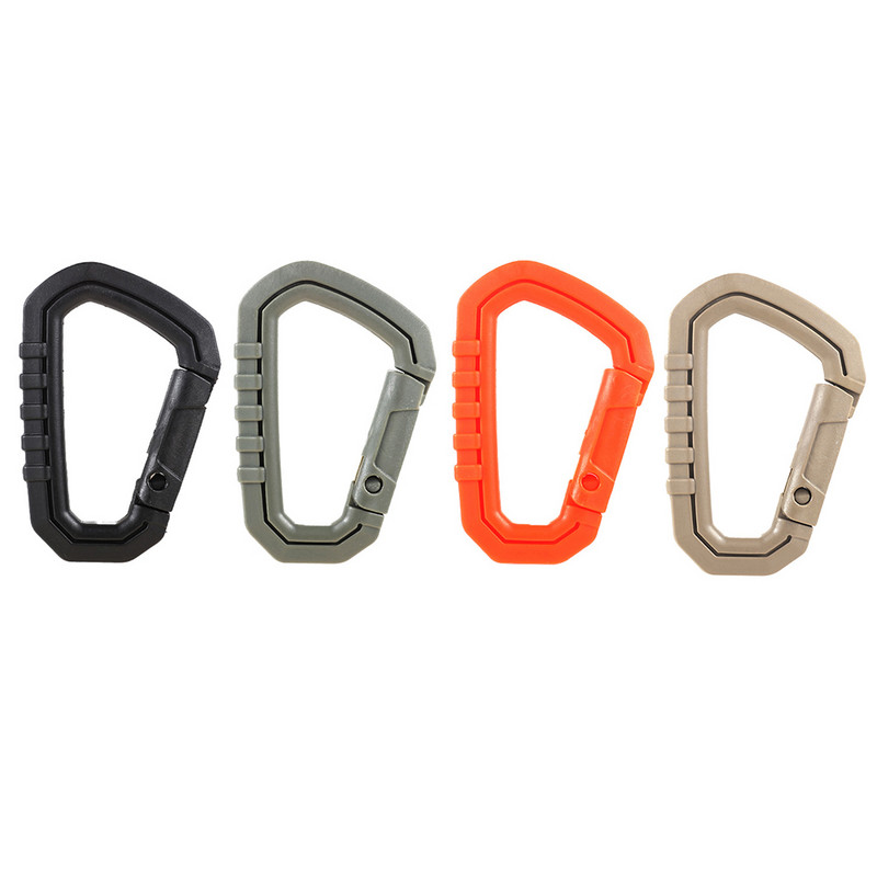 5 vnt. lauko karabinas Molle sagtis, spyruoklinis karabinas, D formos žiedas, raktų pakabukas, kietas plastikas, EDC raktų pakabukas.