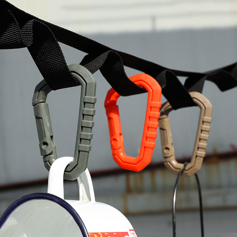 5 vnt. lauko karabinas Molle sagtis, spyruoklinis karabinas, D formos žiedas, raktų pakabukas, kietas plastikas, EDC raktų pakabukas.