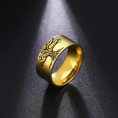 Skyrim Vikingu dzīvības koks Gredzeni nerūsējošā tērauda zelta krāsā 10 MM plati pirkstu gredzeni Amulets rotaslietas Ziemassvētku dāvana vīriešiem sievietēm