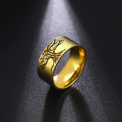 Skyrim Viking Drvo života Prstenovi od nehrđajućeg čelika zlatne boje 10 MM široki prstenovi za prste Amulet Nakit Božićni poklon za muškarce Žene