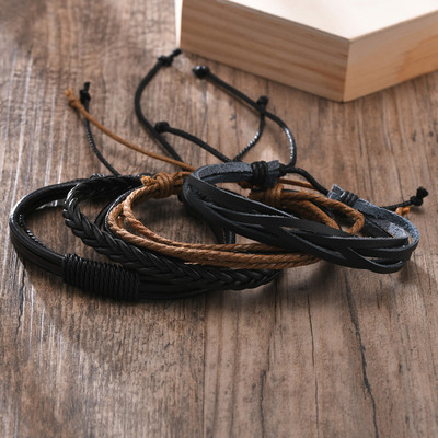 Vnox 4Gb. Pītas ādas rokassprādzes vīriešiem Vintage Life Tree stūres šarms koka krelles etniskās cilšu aproces