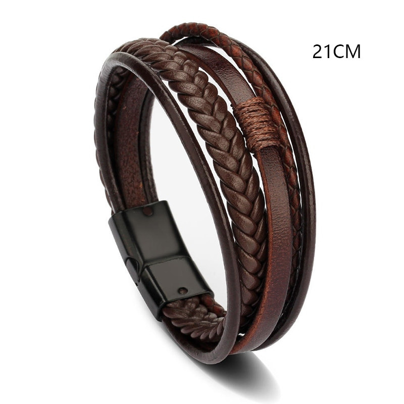 21 cm natūralios odinės apyrankės vyriškos nerūdijančio plieno daugiasluoksnės pintos virvės apyrankės vyrams papuošalų apyrankės