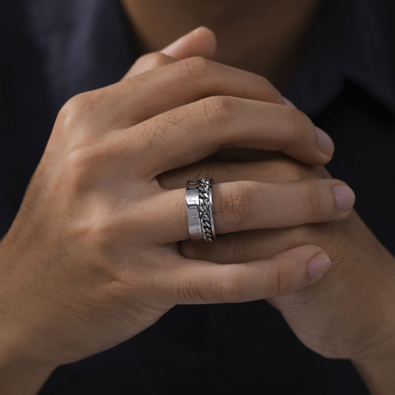 Δαχτυλίδι Skyrim Spinner Chain για άνδρες Πανκ Μαύρο Φυλαχτό Viking Norse Runes Δαχτυλίδι κοσμήματα από ανοξείδωτο ατσάλι Δώρο για φίλους εραστές