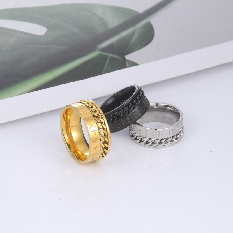 Δαχτυλίδι Skyrim Spinner Chain για άνδρες Πανκ Μαύρο Φυλαχτό Viking Norse Runes Δαχτυλίδι κοσμήματα από ανοξείδωτο ατσάλι Δώρο για φίλους εραστές