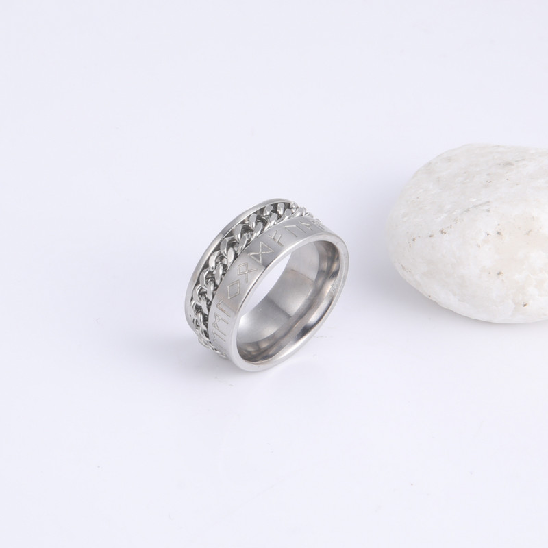 Δαχτυλίδι Skyrim Spinner Chain για άνδρες Πανκ Μαύρο Φυλαχτό Viking Norse Runes Δαχτυλίδι κοσμήματα από ανοξείδωτο ατσάλι Δώρο για φίλους εραστές