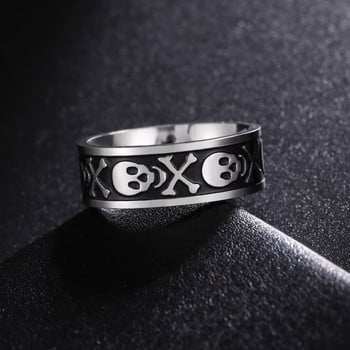 Skyrim New In Gothic Skull Ring Ανδρικά Δαχτυλίδι από ανοξείδωτο ατσάλι 8mm με φαρδύ σκελετό δαχτυλίδια Hiphop Punk Party Κοσμήματα Δώρο Χονδρική