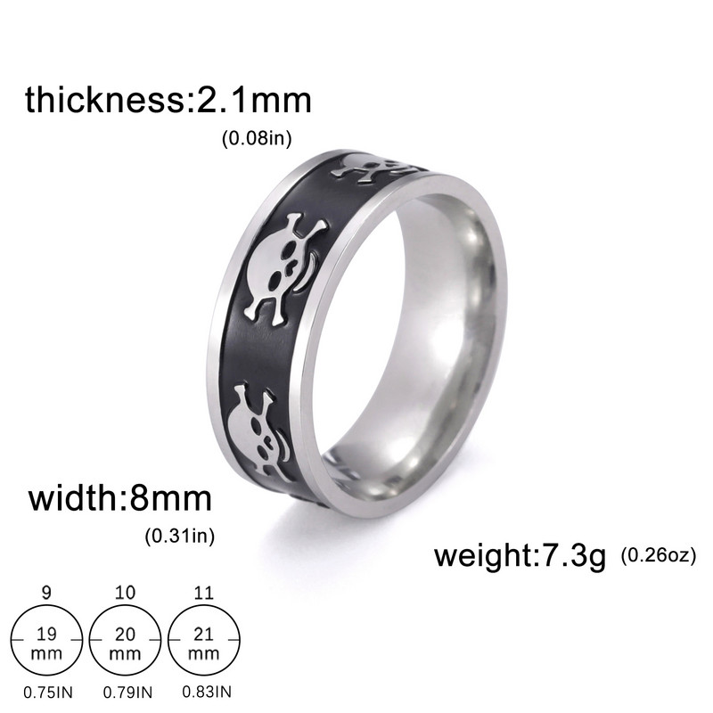 Skyrim Naujas gotikinis kaukolės žiedas vyrams, nerūdijančio plieno 8 mm plataus skeleto pirštų žiedai hiphop punk vakarėliui papuošalų dovanų didmeninė prekyba